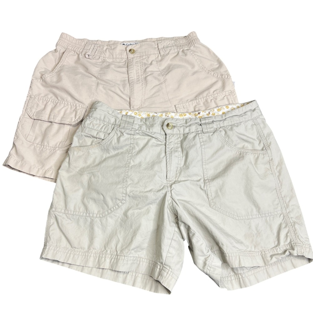 Columbia Womens Cargo Shorts Bundle Size 10 Beige Khaki Hiking Utility 2 Pairs